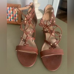 Brown Gladiator Lace Up Shoes with Zippered Back Heel